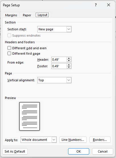 Page setup Layout in Word